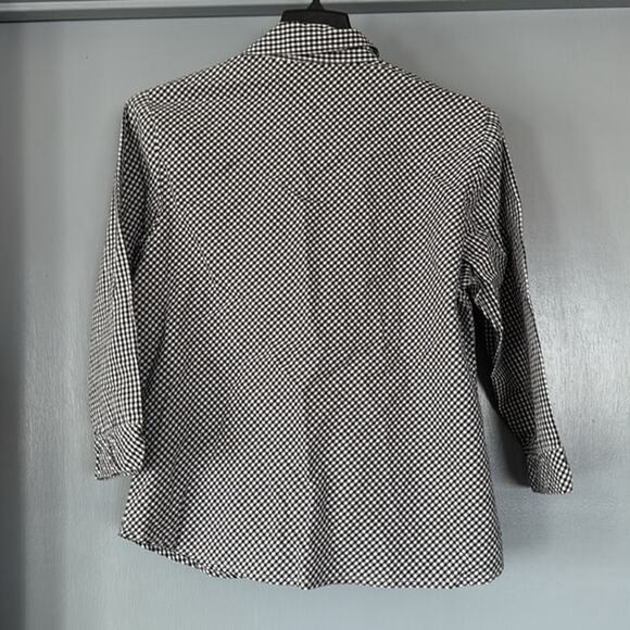 Sonoma Women's Black White Bias Check Snap Button Top 3/4 Sleeves V Neck sz M - Picture 2 of 5